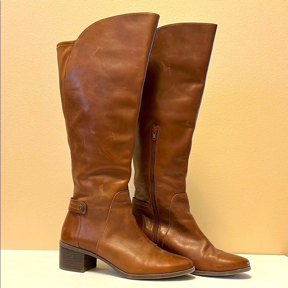 Anne Klein Tall Brown Leather Boots with Interior partial zip.